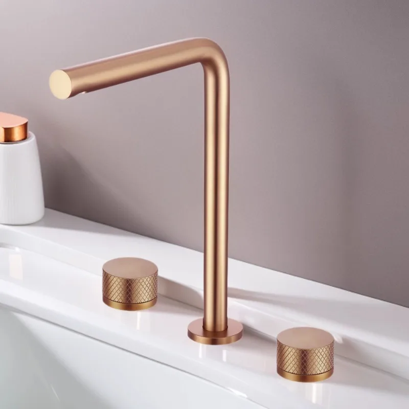Brass split basin faucet rock slab art basin simple light luxury hot and cold water rotatable bathroom cabinet faucet