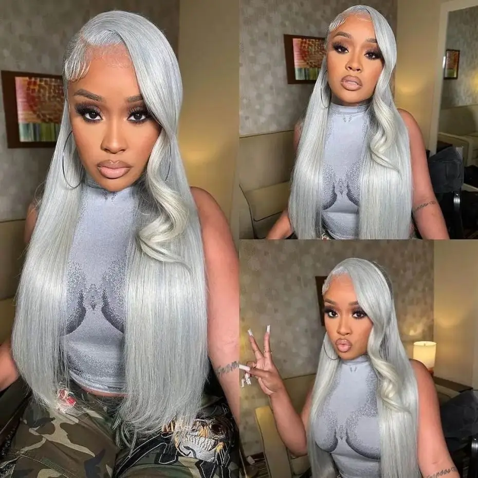 Silver Grey Bone Straight Lace Front Wigs 13x4 13x6 HD Lace Frontal Human Hair Wig Brazilian Colored Hair For Women MYLOCKME