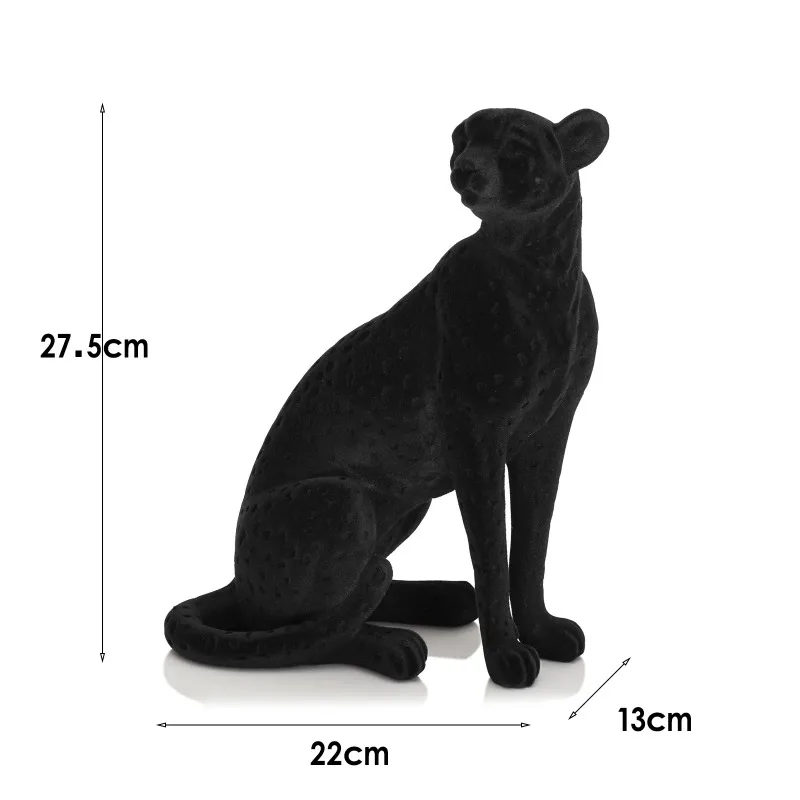 Resin Handicraft Flocking Leopard Cheetah Panther Artificial Animal Sculpture Resin Decorative Figurines Home Decoration