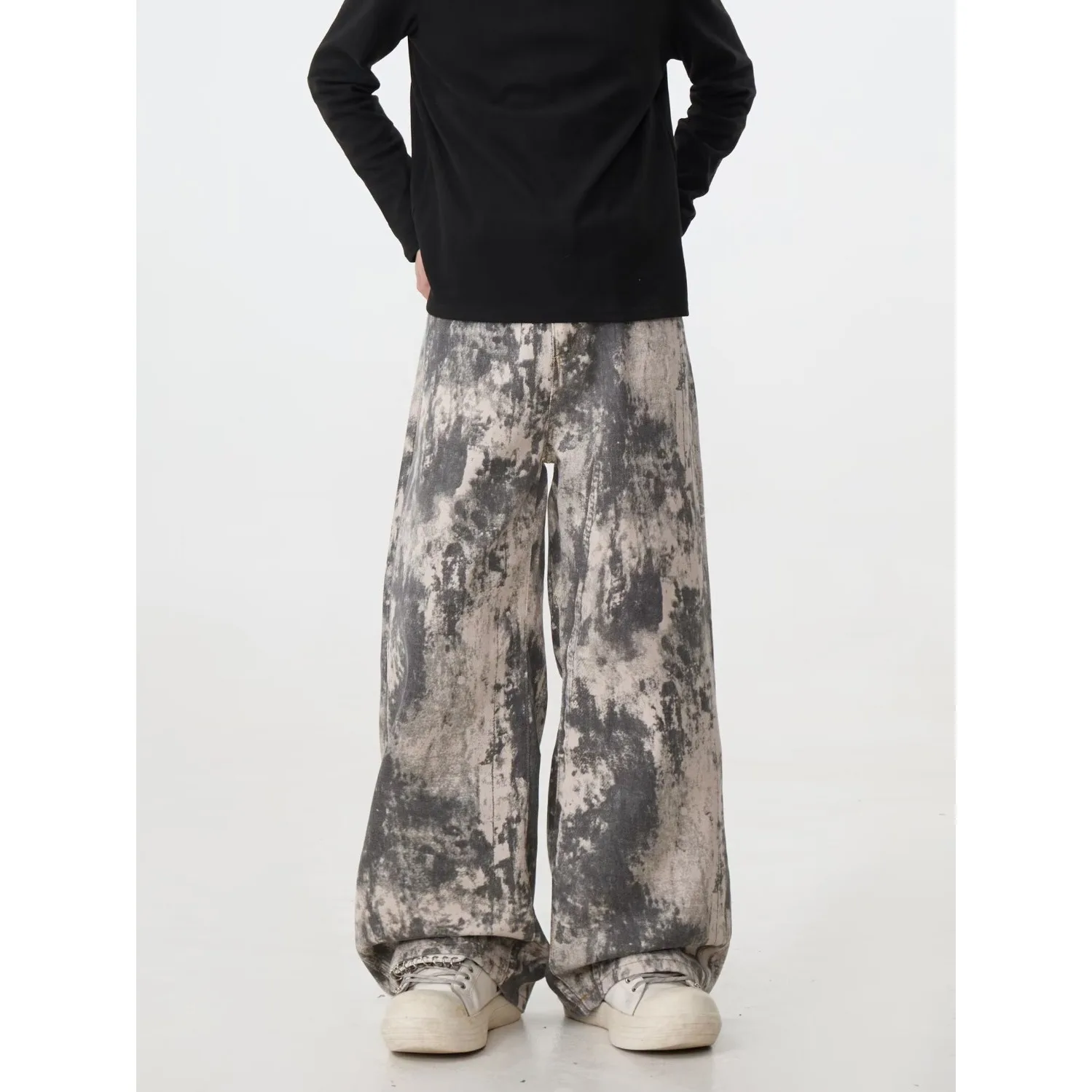 

Мужские повседневные джинсы American Sle свободного кроя с широкими штанинами, с принтом в стиле масляной живописи, с высокой талией, прямого кроя