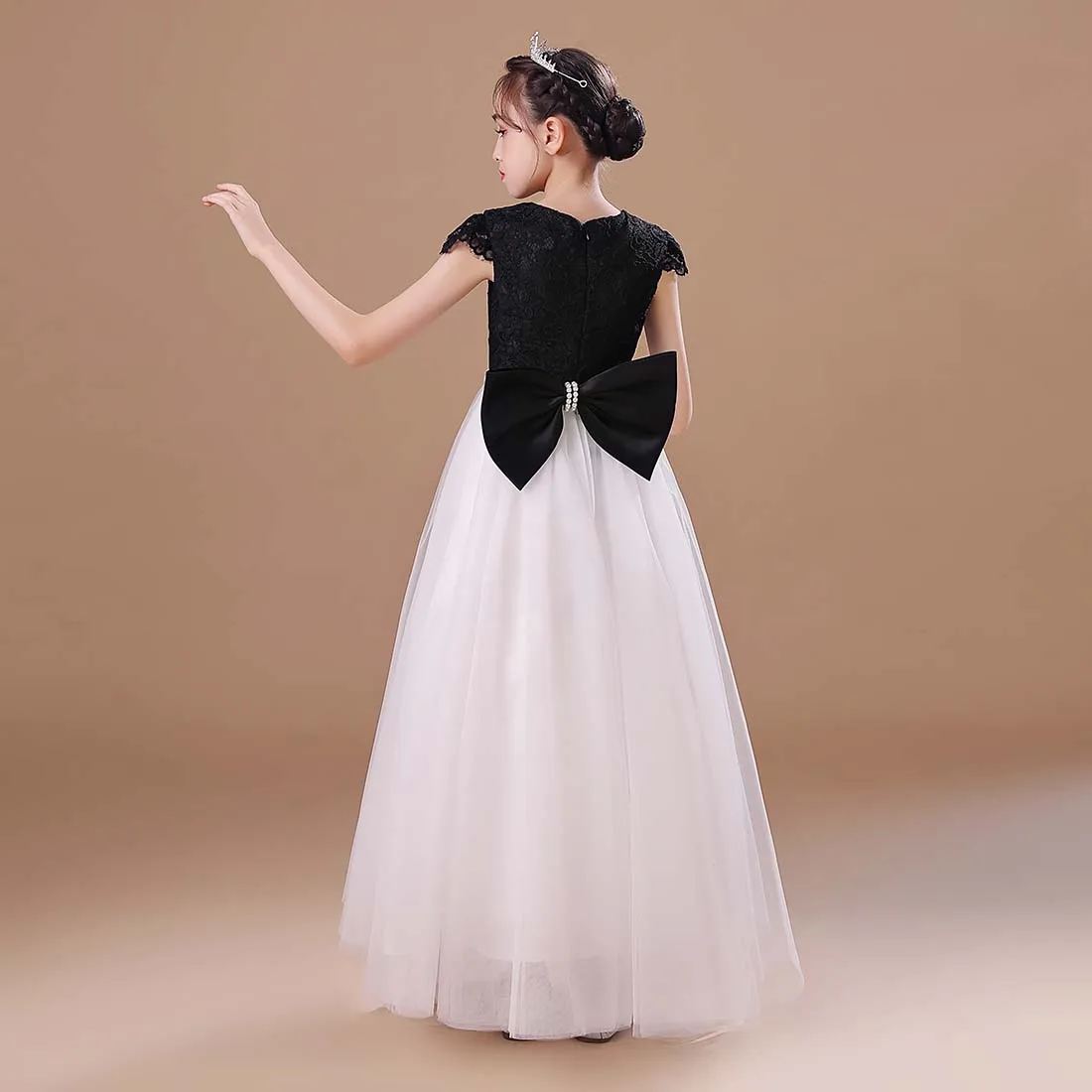 Elegant Flower Girl Dresses Concert DressGirl Ceremonial Short Sleeve Formal Evening Party Long Princess Tulle Junior Bridesmaid