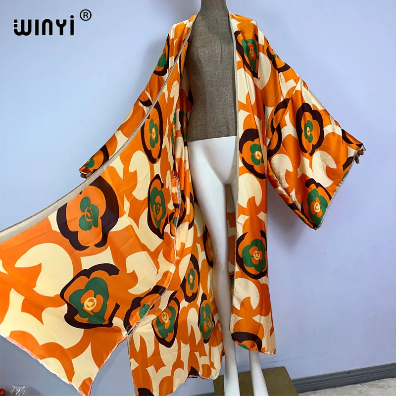 Kimono WINYI letnie kaftany z nadrukiem boho stroje kąpielowe okrycie plażowe-upy elegancki kardigan eleganckie stroje plażowe świąteczne dla kobiet