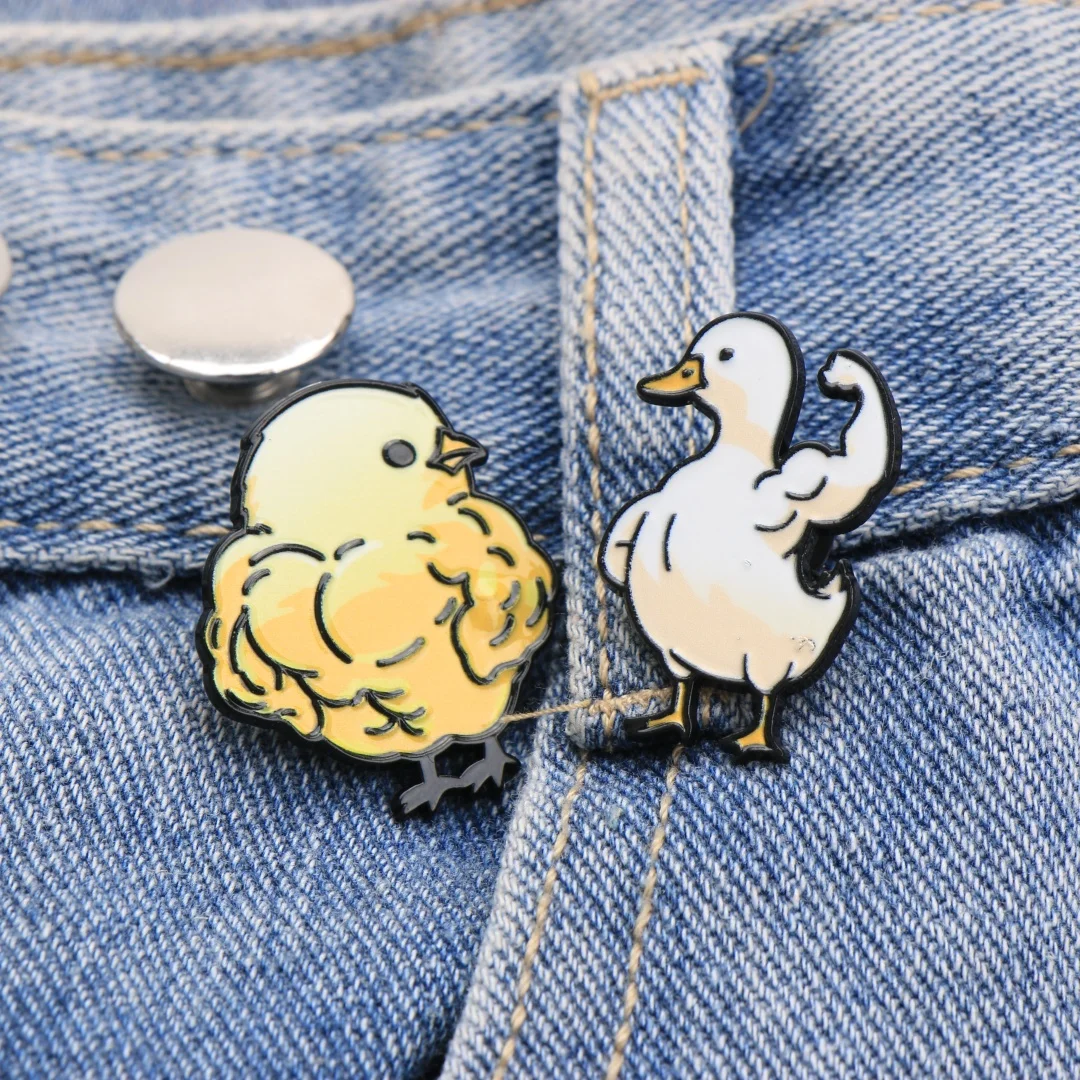 Cartoon Muscle Goose and Duck Enamel Brooch, Funny Animal Brooch, Perfect for Backpacks, Clothing, and DIY DecorativeAccessories