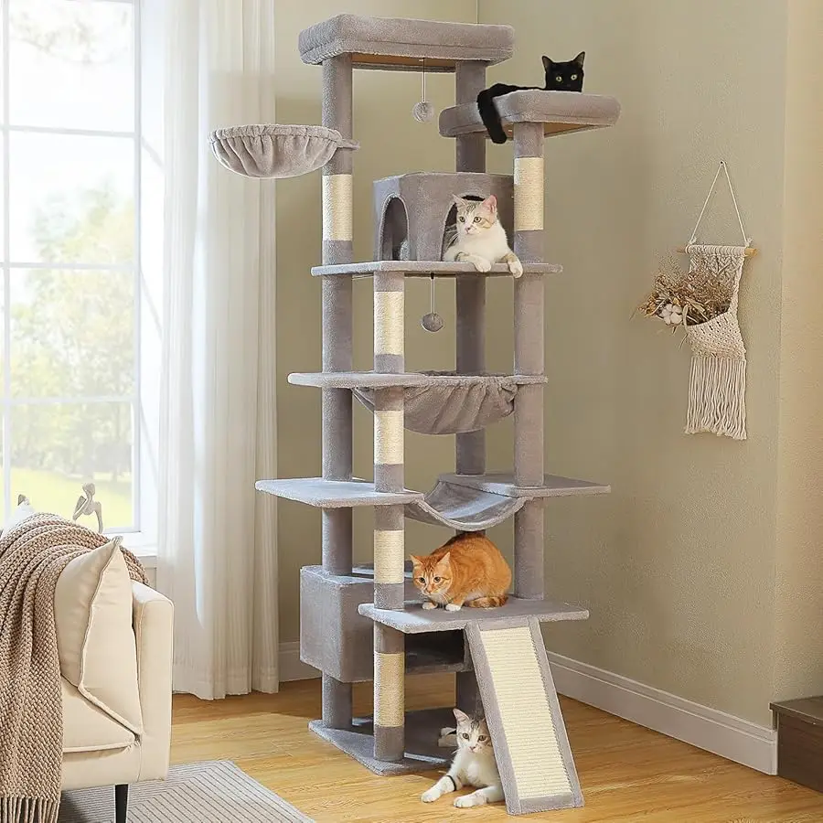 

81 Inches Tall Cat Tree for Indoor Cats Large Adult - Heavy Duty Multi-Level Cat Tower with Large Metal Frame Hammock, Scratchin