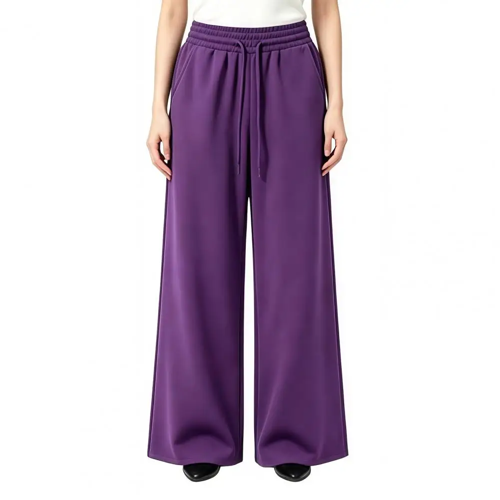 Warm Thermal Sweatpants Fleece Lined Winter Trousers Women Wide Leg Pants for Fall Winter Drawstring Elastic Waist Trousers