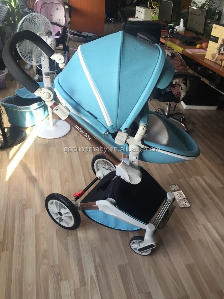 NEW HOT MOM PU Leather Stroller Tiffany Blue 3 in 1 Baby Stroller Easy Folding Portable Baby Walker Baby Outsisde Travel