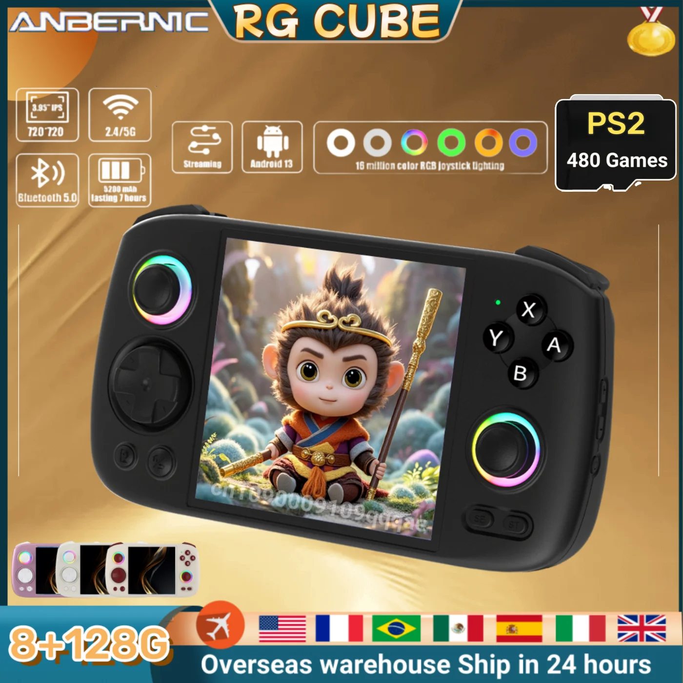 ANBERNIC RGcube Retro Handheld Game Console Android 13 T820 video game consoles RGB Joystick 5200mAh RG Cube Consoles PS2 Gifts