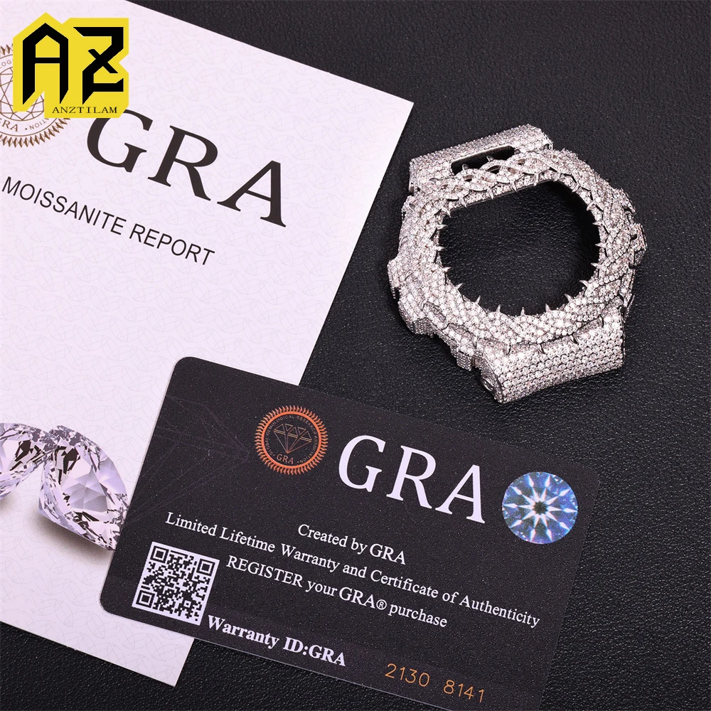 Anztilam VVS Moissanite Brass Watch Case For CAS** DW6900 Bling Can Pass Diamonds Tester With GRA Wrist Diamonds Case Free Ship