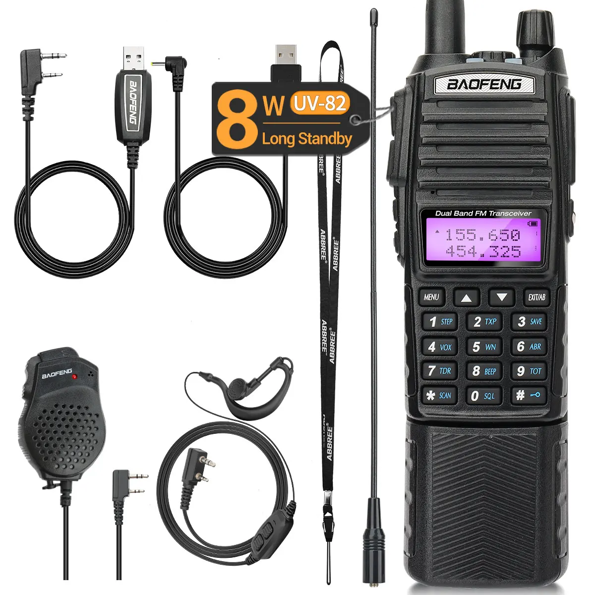 Baofeng-walkie-talkie UV 82 3800 Real, 8W, 5W, comunicador de doble banda, PTT, largo alcance, portátil, FM, UV-5R, estaciones de Radio bidireccional