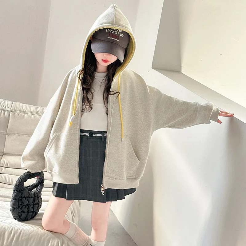 Autumn Winter Girls Clothes Long Sleeve Sweatshirt Kids Teens Child patchwork Loose Hooded Jacket 4 8 9 10 11 12 1314 Year