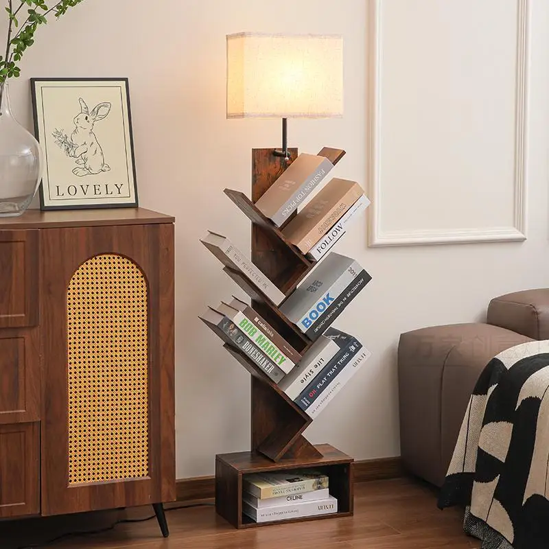 Middle Ancient Style Wooden Floor Lamp Living Room Lamp Retro Decoration Standing Light Study Shelf Integrated Standing Lamp LED