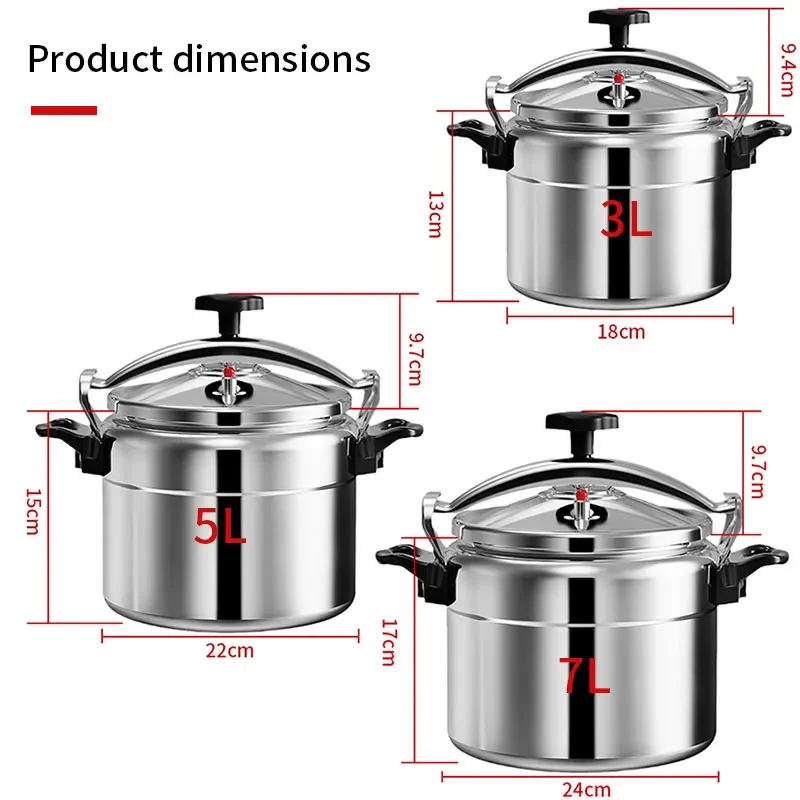 Large 3L/5L/7L Pressure Cooker Heavy-Duty Aluminum Explosion-Proof Cooking Pots for Gas Cooker Pot Universal Kitchen Cookware