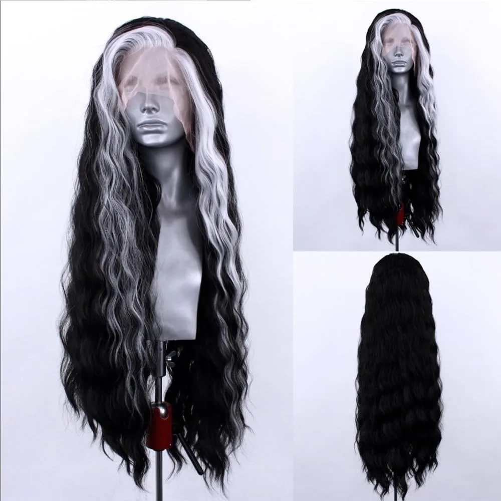 

Черно-белые парики с эффектом Body Wave и кружевной передней частью 13X4 HD, синтетические, без клея, высокого качества, для повседневного использования, вечеринок и косплея