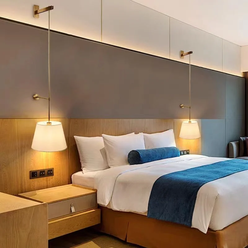 

Nordic light luxury long pole cloth covered wall lamp, background wall, villa, hotel room, corridor, aisle, bedside lamp