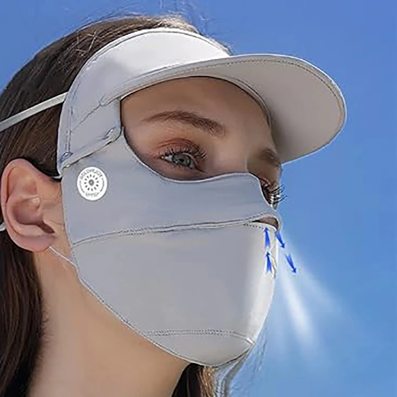 

DIY Summer Ice Silk Mask UV Protection Face Cover Sunscreen Veil Face With Brim Outdoor Cycling Sun Protection Hats Caps