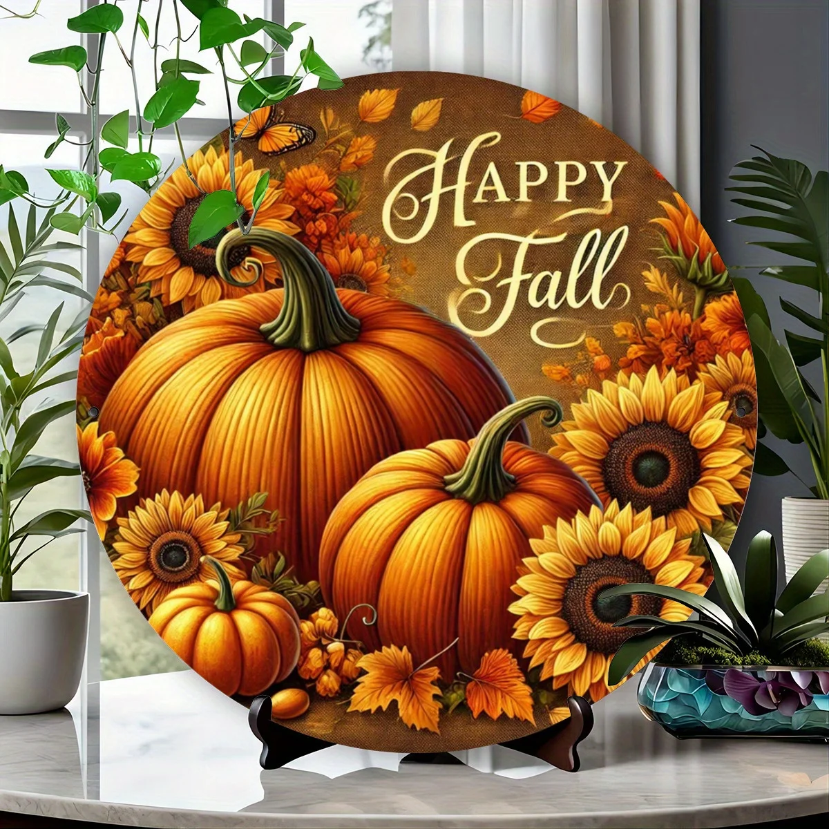 2D Flat - [2D Flat] 1pc 2D Flat Printed Art Featuring Autumn Pumpkins And Sunflowers, an Aesthetic Sign, Eye-Catching Logo, Perf