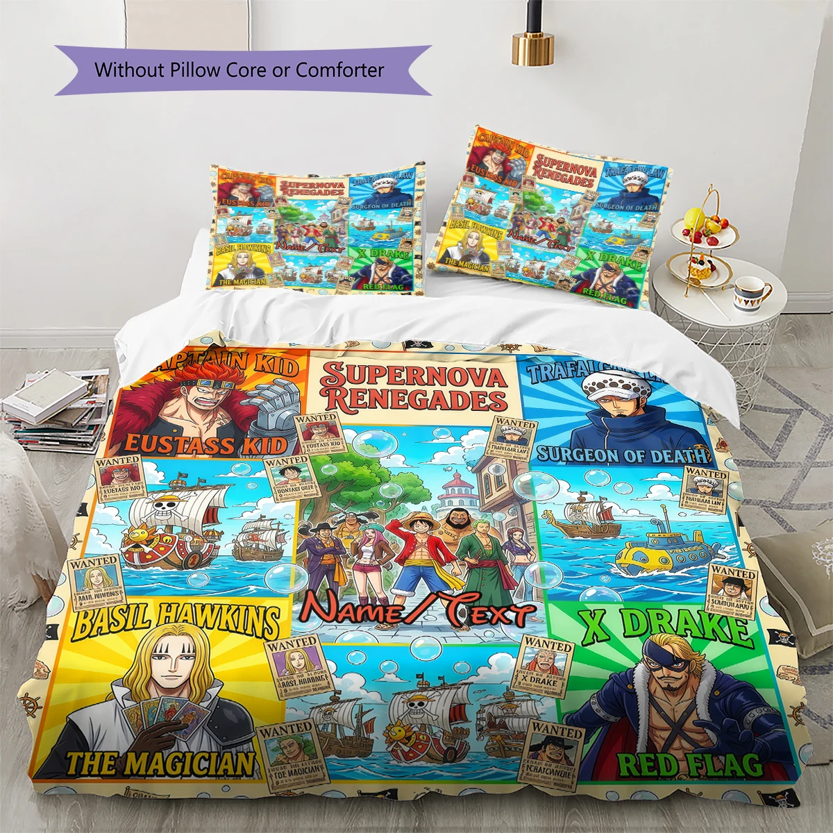 Custom Name One Piece Puzzle Duvet Cover, Soft, (1 Duvet+2 Pillowcases No Core), Sizes -HE79