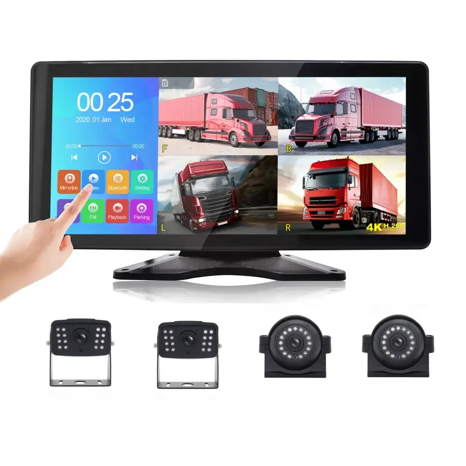 

4K Touch Screen Four Camera Dash Cam Reversing Video 10.36 Inch Parking Display For Bus Truck Rv Ag