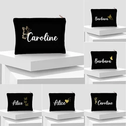Custom Name Golden Butterfly Fairy Makeup Bag Aesthetics Travel Toilet Clutch Make Up Pouch Gift for Her Cosmetic Case Organizer