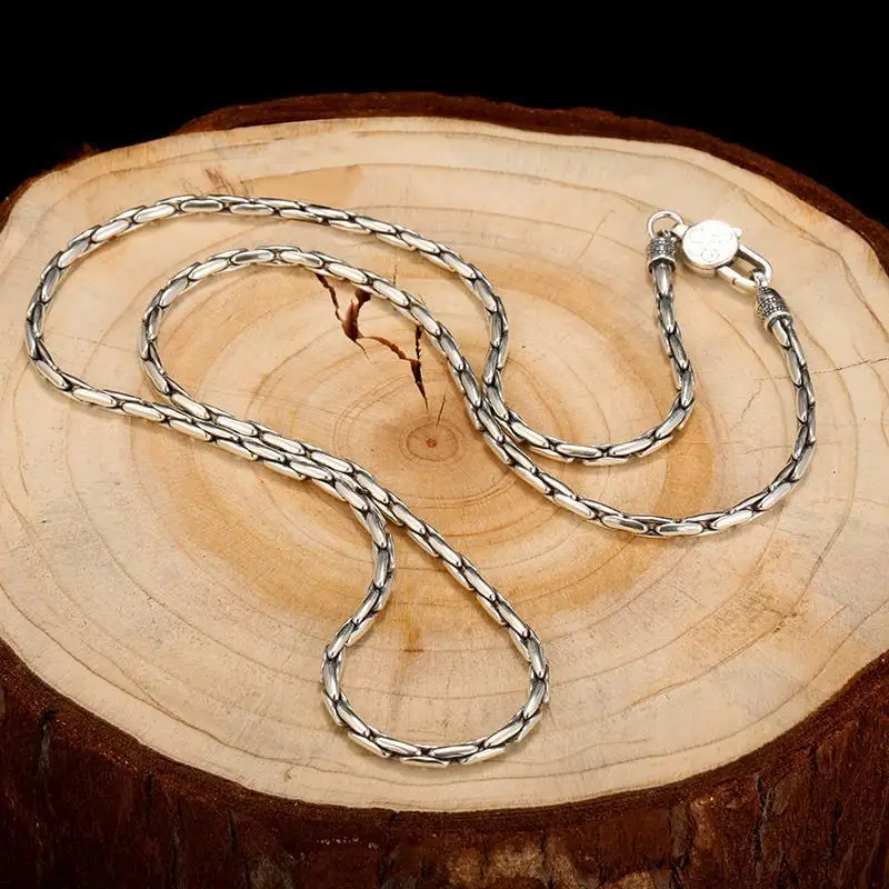 New 2025 S925 Silver Jewelry Retro 6MM Thick Six-Character Mantra Trendy Personality Man Necklaces