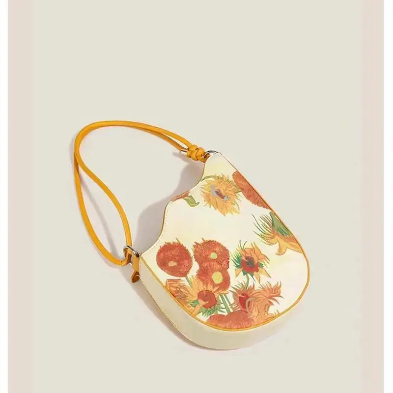 2025 new fashion women's leather leather retro sunflower seed rope knot and color paint series handheld armpit crossbody bag