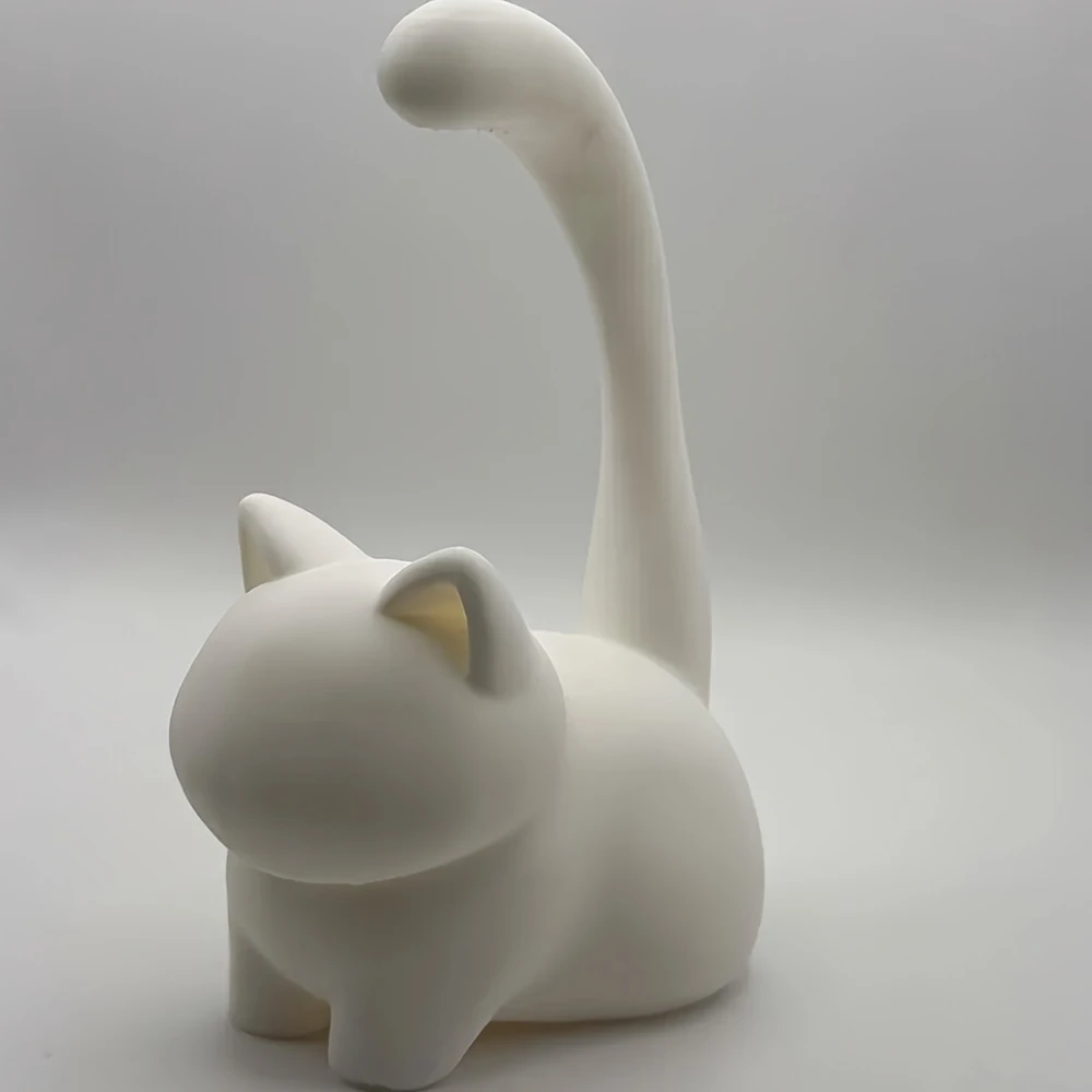 1pc Cat Tail Ring Holder Sitting Cat Design Elegant Cute Ring Storage Stand Desktop Decor Wedding Engagement Jewelry Display