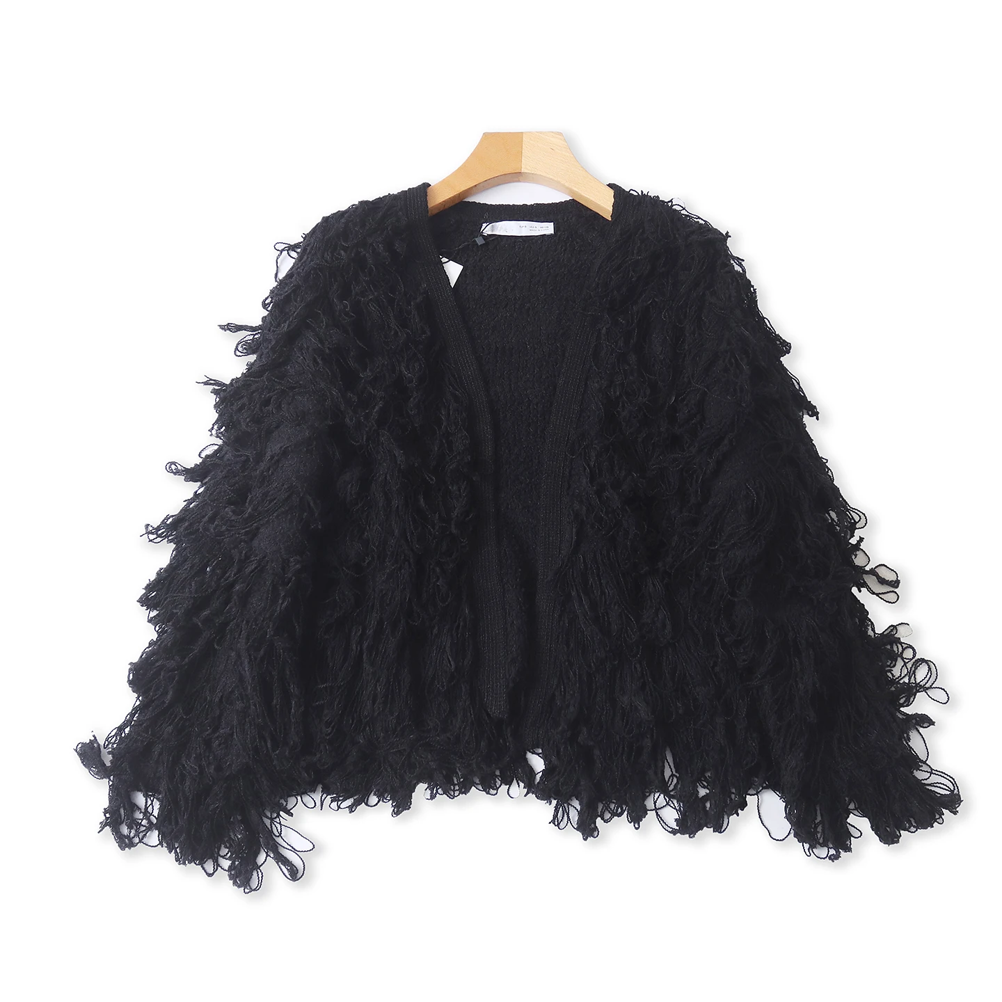 

Autumn Winter Women's V-ne Fringed Knitted Open Cardigan Casual Ele Age-defng Versatile Long Sve Sweater