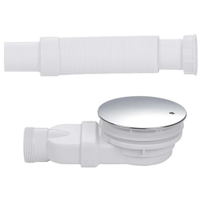 ABUP-Low Profile Shower Drain Chrome Plated ABS Shower Tray Siphon Slim Odor Prevention Drain Trap Side Drain