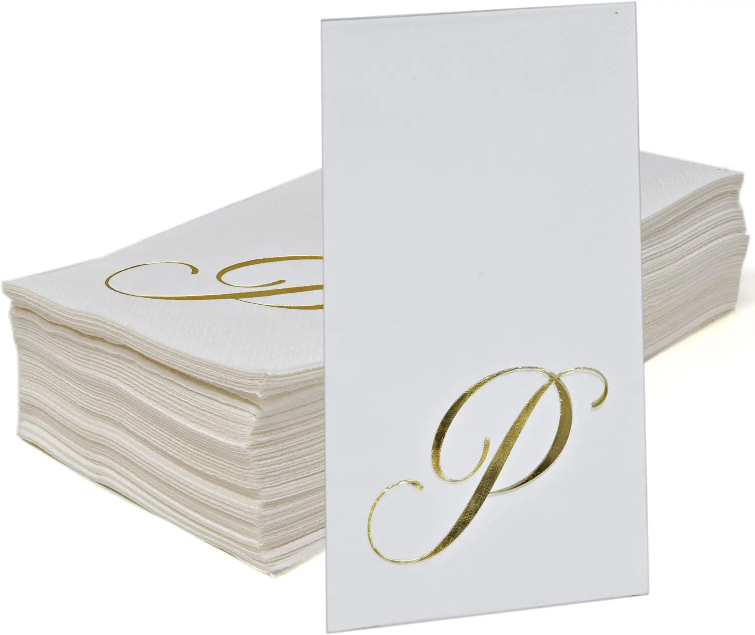 Disposable Paper Pack of 100 Gold Monogram Guest Napkins, Letter P, Elegant, Golden Foil Dinner, Hand Napkin for Bathroom