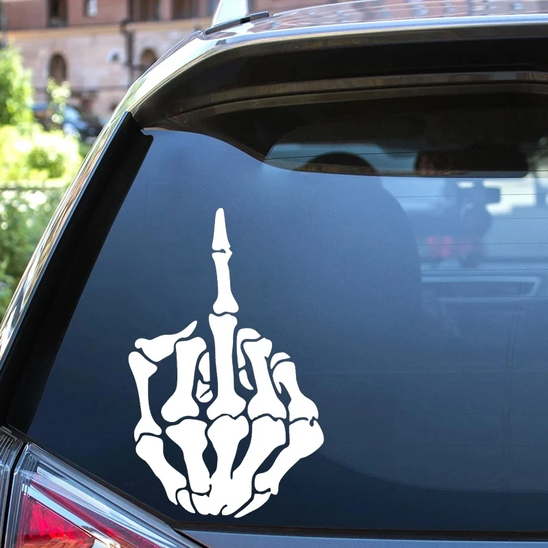 Skull Skeleton Bone Middle Finger Flipping Off Vinyl Decal Car Sticker Waterproof Auto Decors for Bumper Rear Window