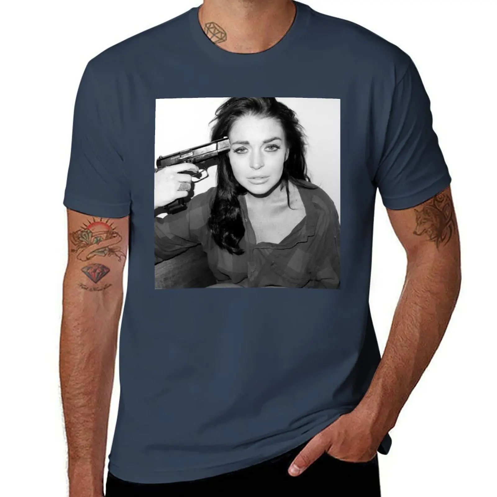

Lindsay Lohan - Gun to head T-Shirt men t shirt cotton 100% man tshirt t shirts cotton 100% T-Shirt