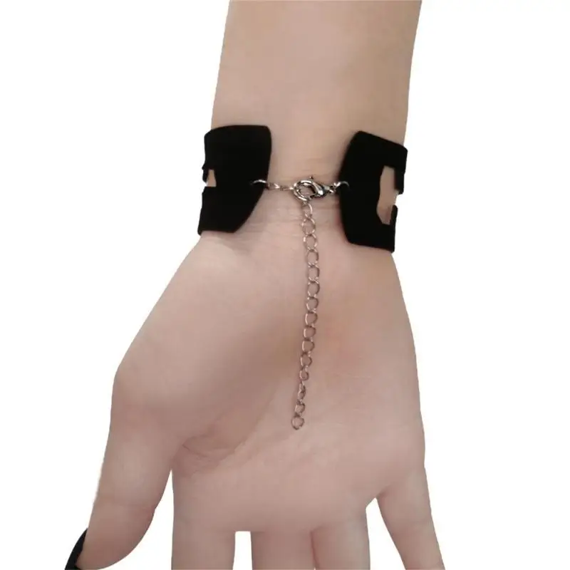 652F سوار الكفة القوطية Y2K سوار القلب أزياء المجوهرات الكفة معصم الشرير بانك أسود هدية للنساء فتاة الزوجة أخت