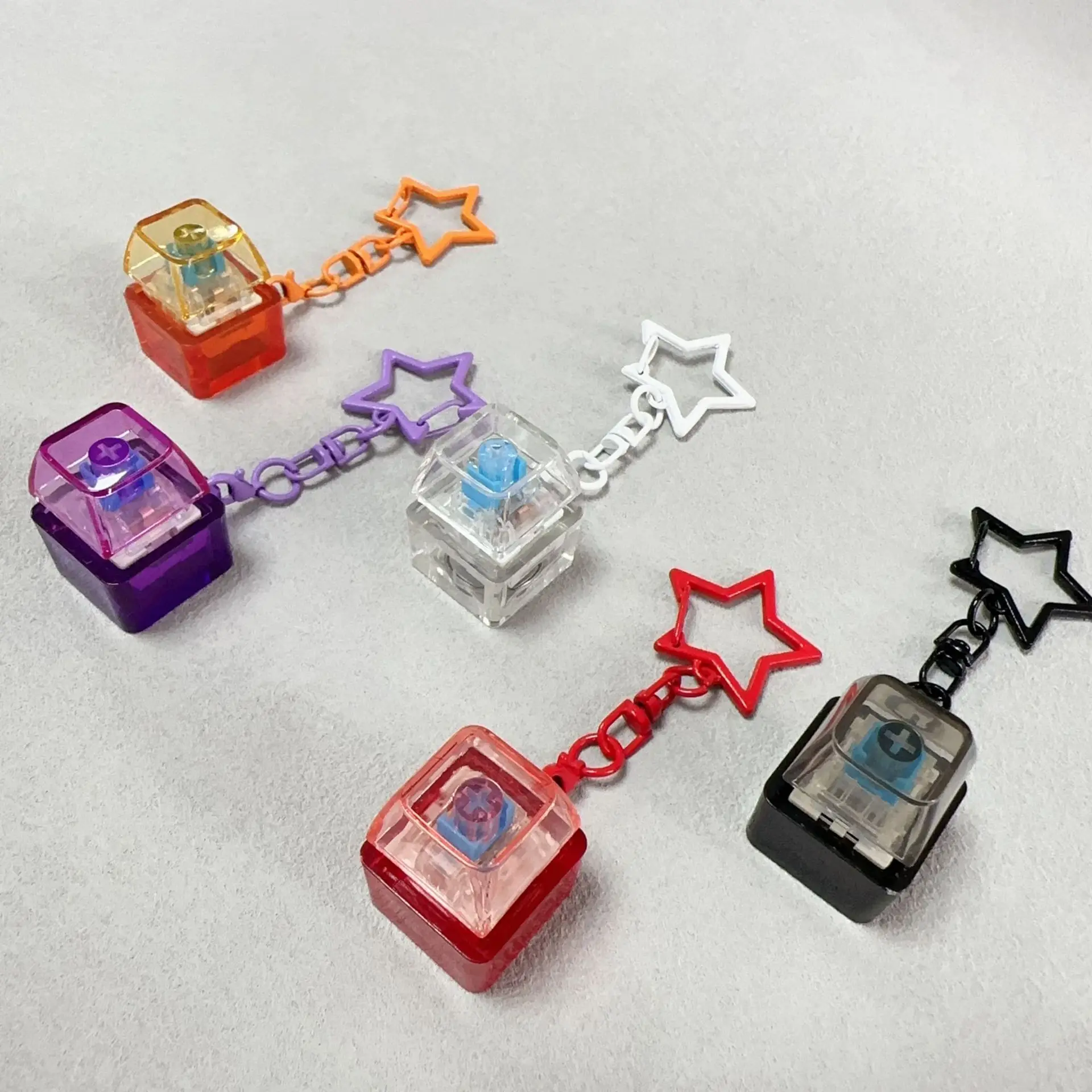 Transparent Star Keyboard Keychain Pendant Decompression Keys PC Cap Fingertip Press Mechanical Keyboard EDC Fidget