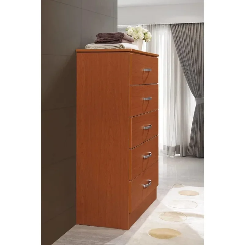5 Drawer Wood Dresser for Bedroom, Chest of Drawers with Metal Rails for Support when Storing Clothing, White image 3