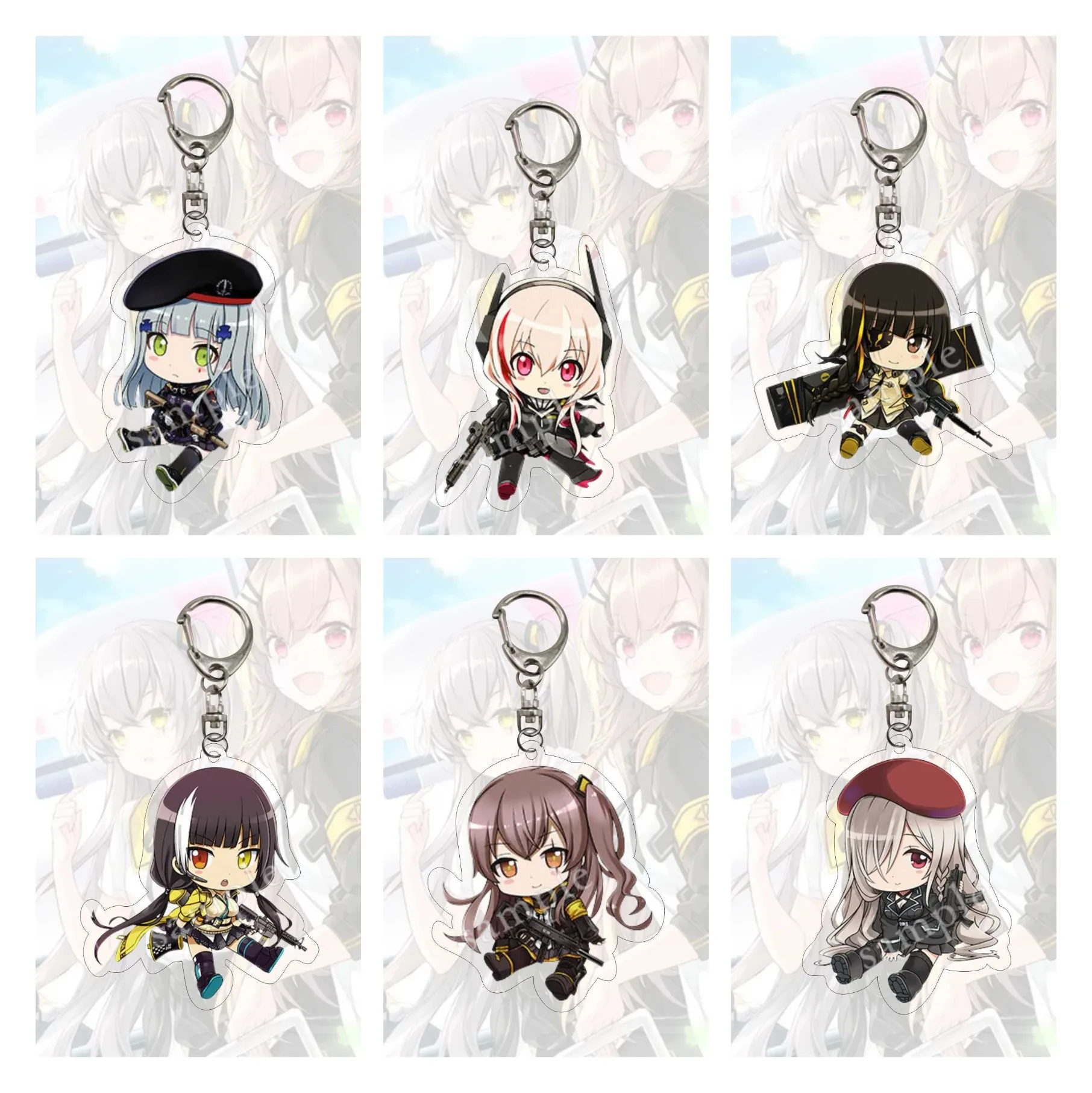 6CM Hot Game Girls' Frontline Anime Figures Cosplay Acrylic Keychains Cute Bag Pendant Keyrings Decor Accessories Toy Fans Gift