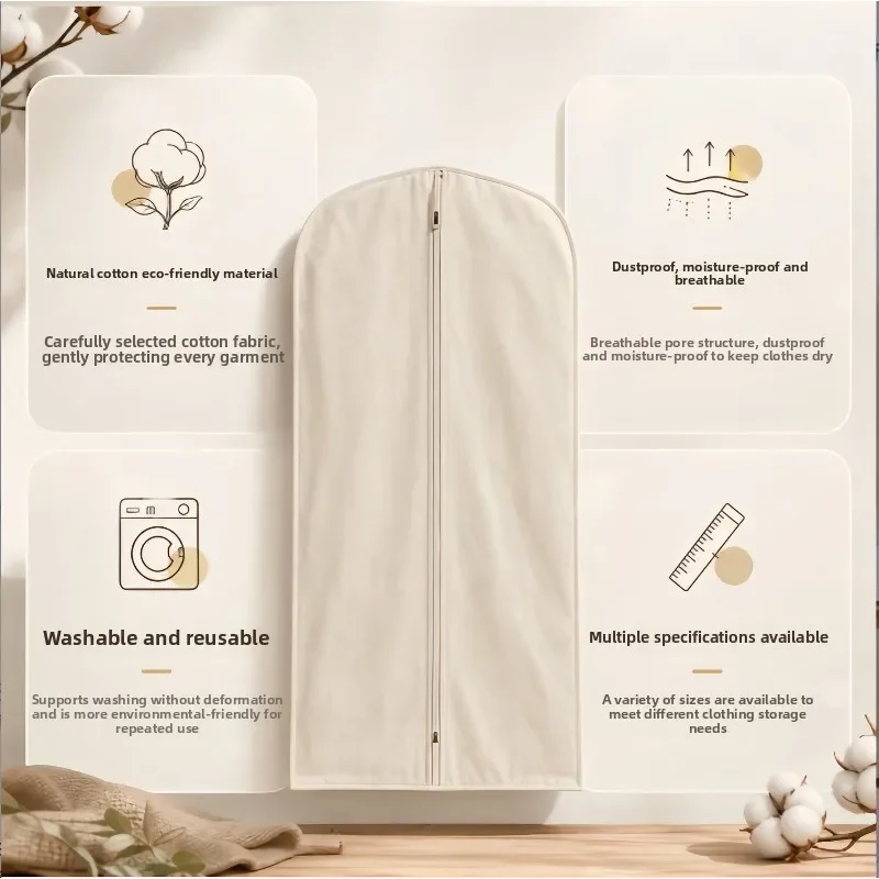 Breathable Cotton Clothes Dust Cover Zipper Garment Storage Bag Reusable Suit Dress Coat Protector Closet Home Organization