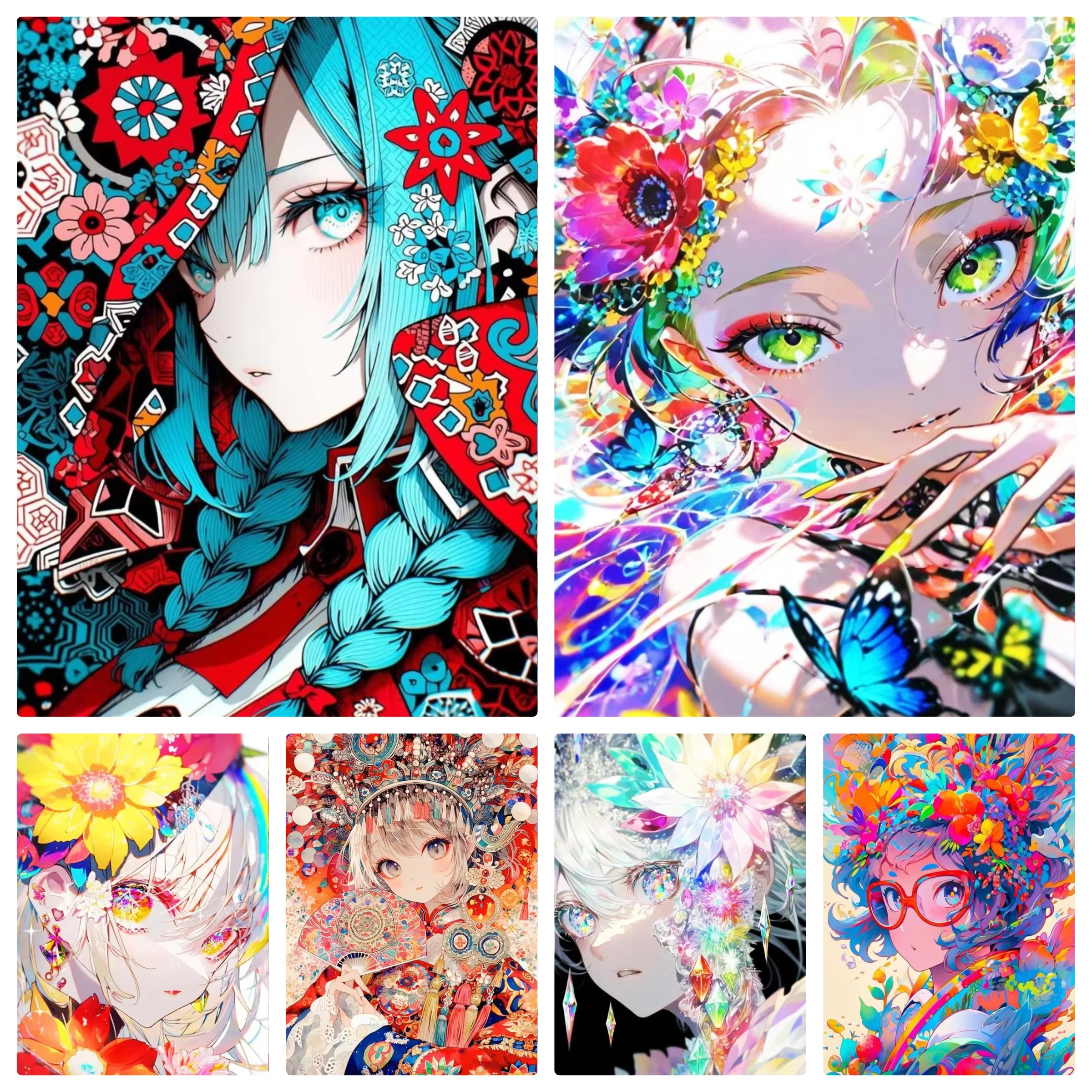 DIY Leuchtende Fantasy-Anime-Mädchen Diamantmalerei Blumenkopfschmuck Schmetterling Handgemachte Kunst Exquisites Kreatives Geschenk Heimdekoration