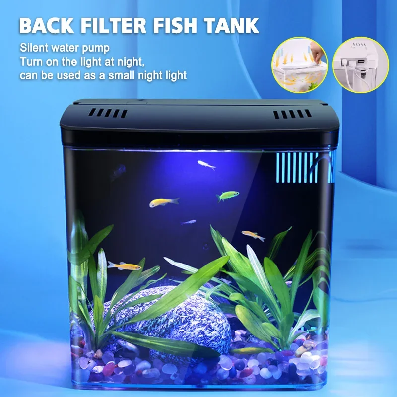 

Living Room Fish Tank USB Self-circulating Ecological Aquarium Pump Oxygenation Filter Light Fish Tank Set Office Aquarium