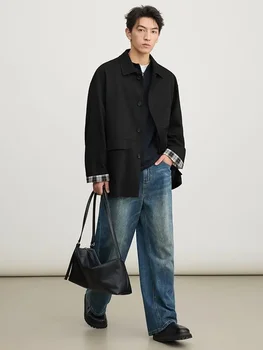 Men's Luxury Mid-Length Trench Coat 6 Luxury Mid Length Trench Coat for Men 2025 Seasonal Update Button Up Casual Coat with Reinforced Shoulder Design 6