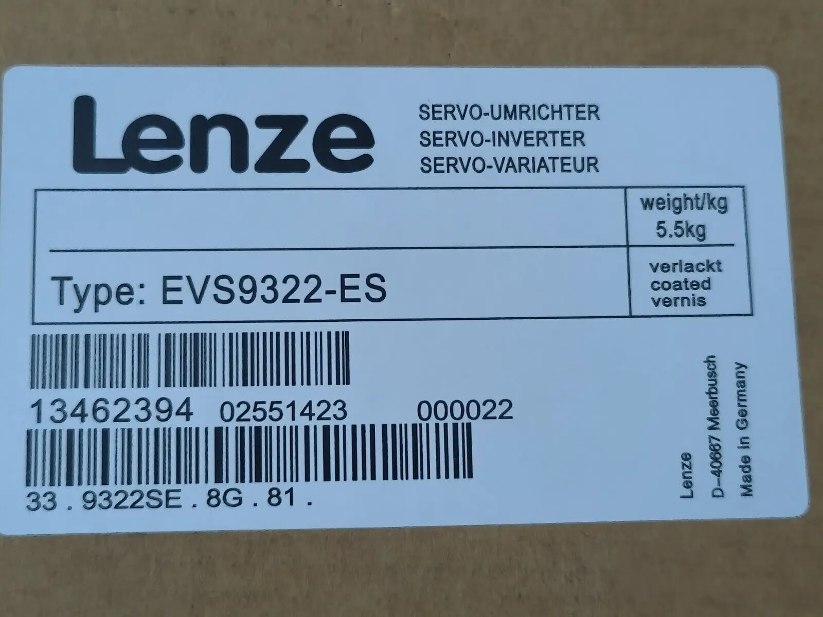 EVS9322-ES NEW LENZE SERVO INVERTER EVS9322-ES