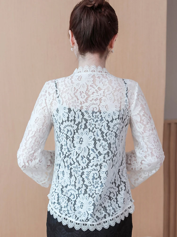 Fashion Long Sleeve Women Jacket Black White Beading Hollow Lace Cardigan Jacket Women Clothes Coat Women Jackets for Women G39