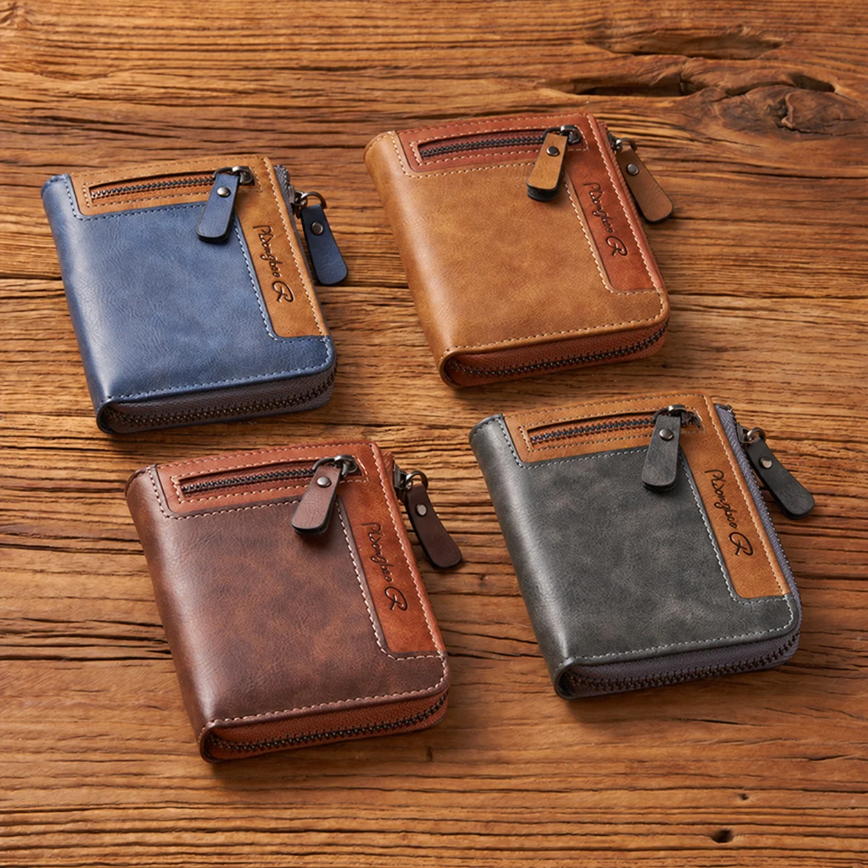 Zipper Wallet Two Tone Spliced Bifold Wallet Men'S Coin Wallet Multi Functional For Daily Use Daily Commuting Business Work