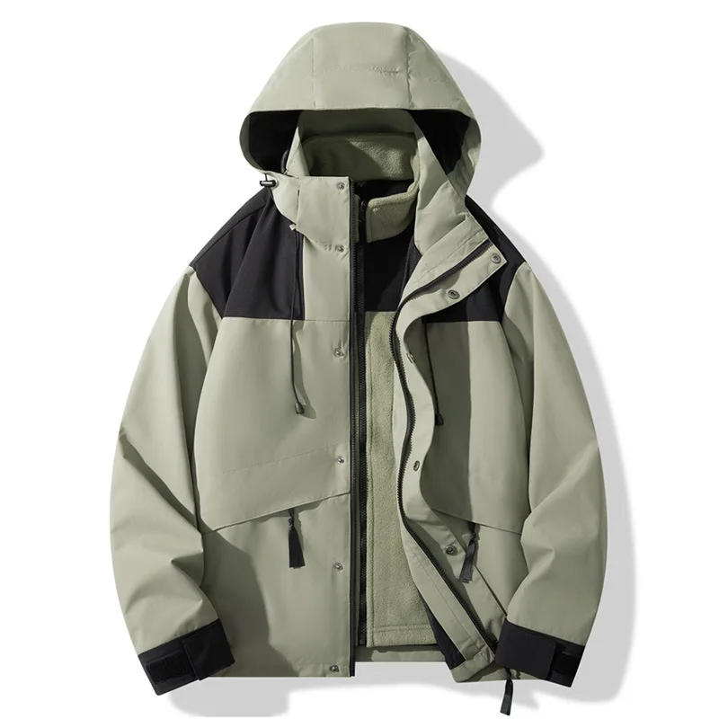 

Men's Three-in-one Fleece Thickened Detachable Two-piece Windbreaker Set Women Autumn Winter Trendy Outdoor Windbreaker Fashion