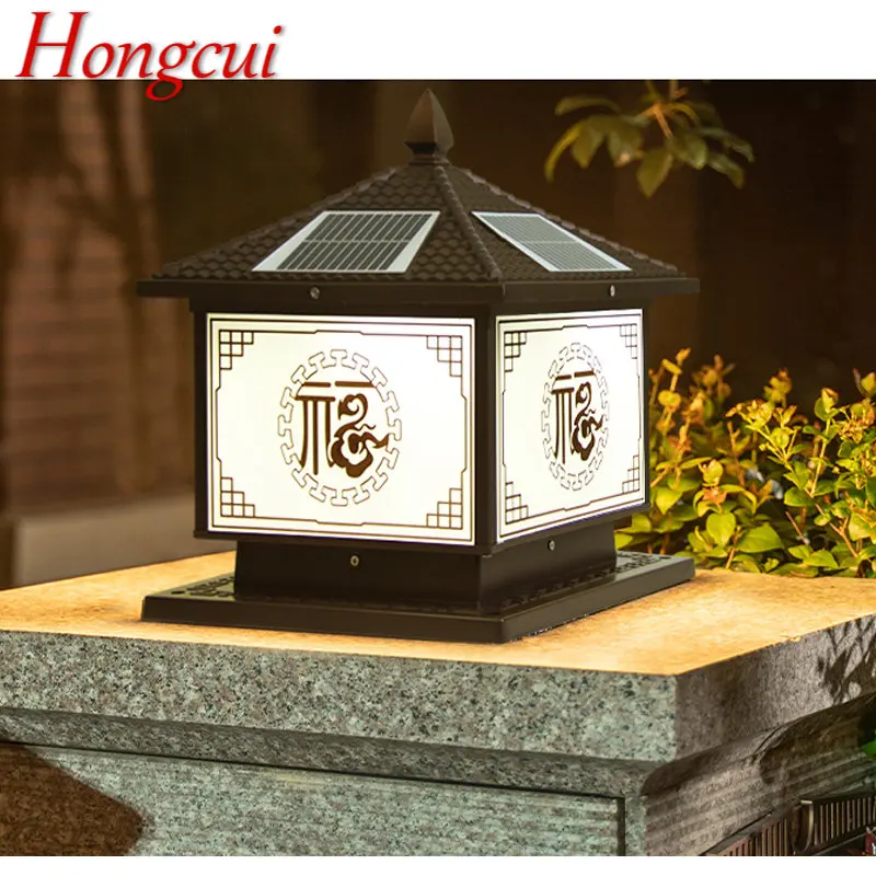 

Hongcui Outdoor Solar Post Lamps Vintage Chinese Pillar Lights LED Waterproof IP65 for Home Villa Courtyard Garden