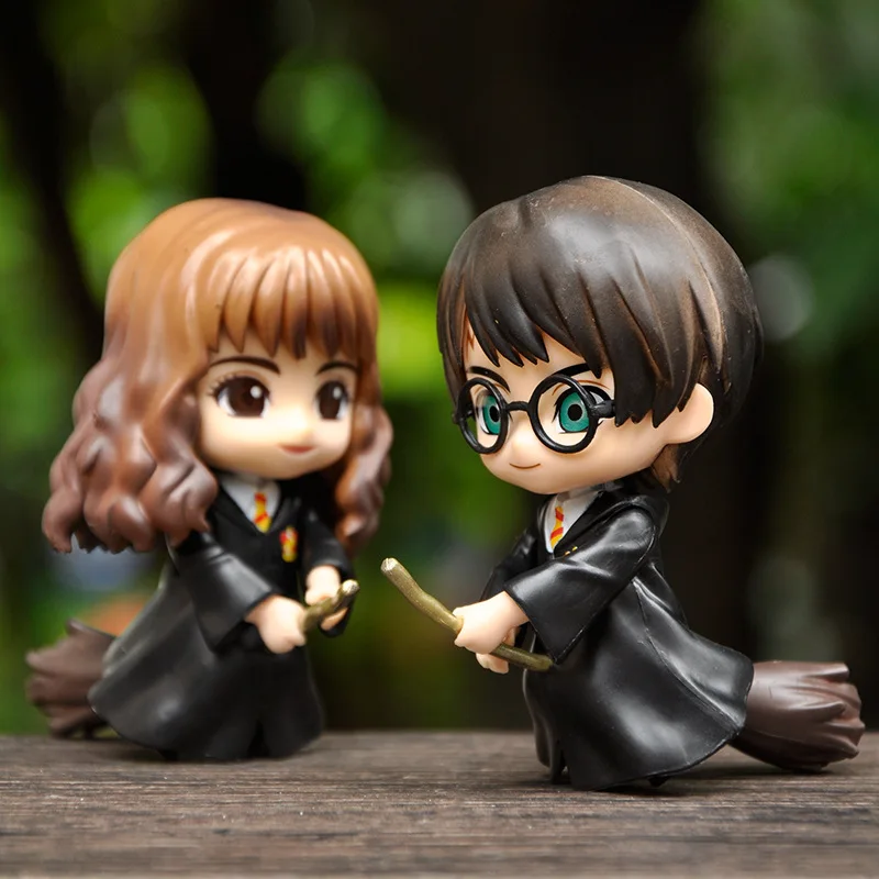 Hot Hogwarts Action Figure Toys Cute Cartoon Hermiones Rons Broom Modeling Ornament 9-10cm Dolls Kids Birthday Gifts