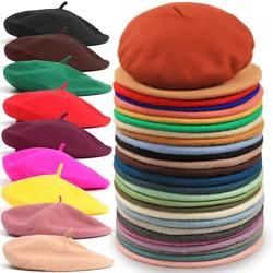 20 Colors Women Wool Berets Autumn Winter Vintage Solid Beret Female Hats Bonnet Caps French Artist All-matched Warm Walking Cap