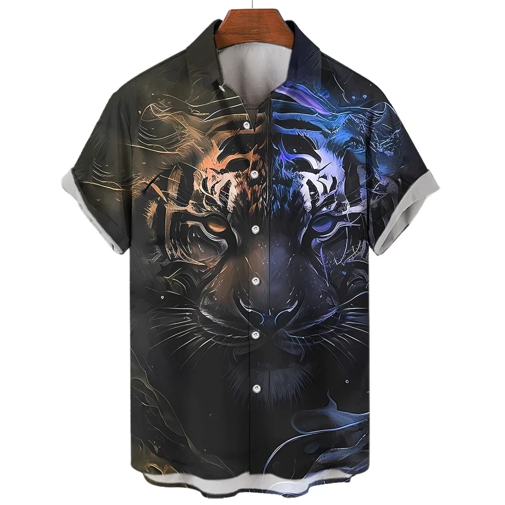 

Hawaiian Men'S Shirt 3d Animal Tiger Print Summer Casual Short Sleeved Loose Oversized Shirt Daily Street Tops Party Sweatshirts