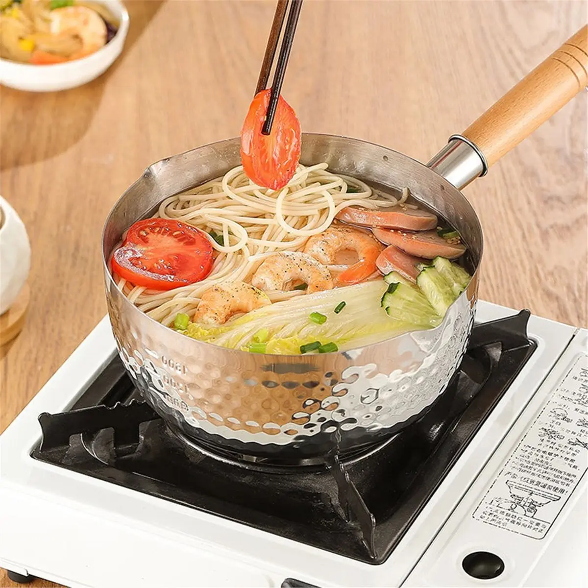 a67t-新型ステンレス製ソースパン-スープポット、蓋付き、木製ハンドル、家庭用およびキャンプ用、多目的調理鍋