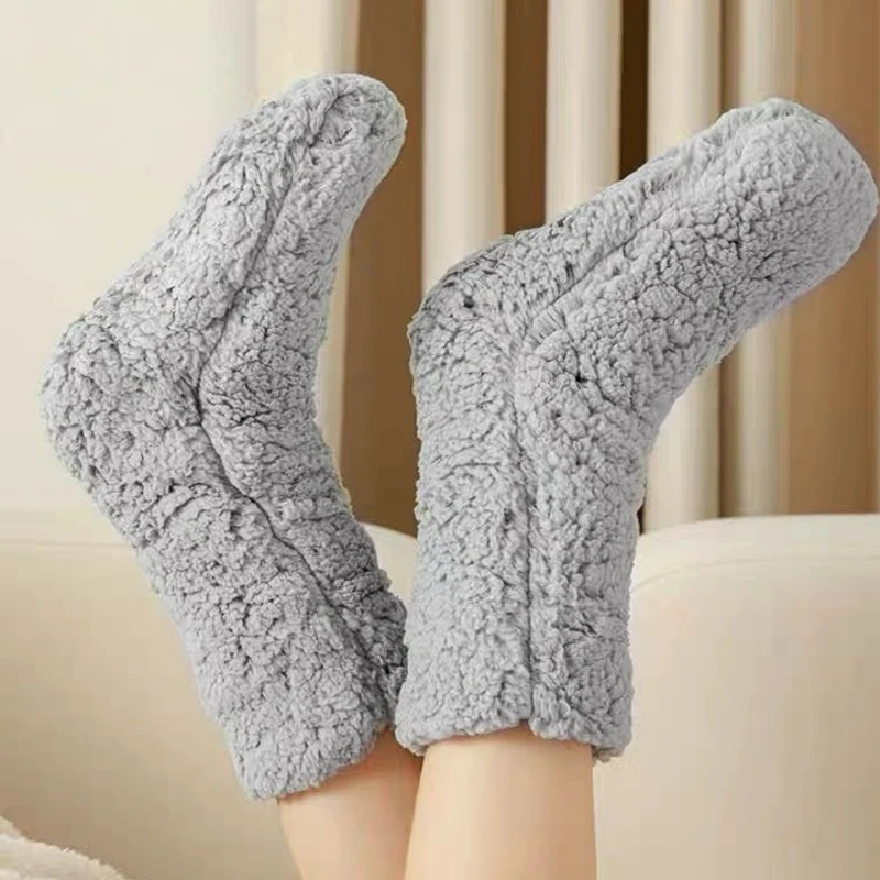 Autumn Winter Socks Cashmere Thickened Thermal Floor Socks for Women Solid Color Velvet Carpet Sleep Socks Slippers Leg Cover