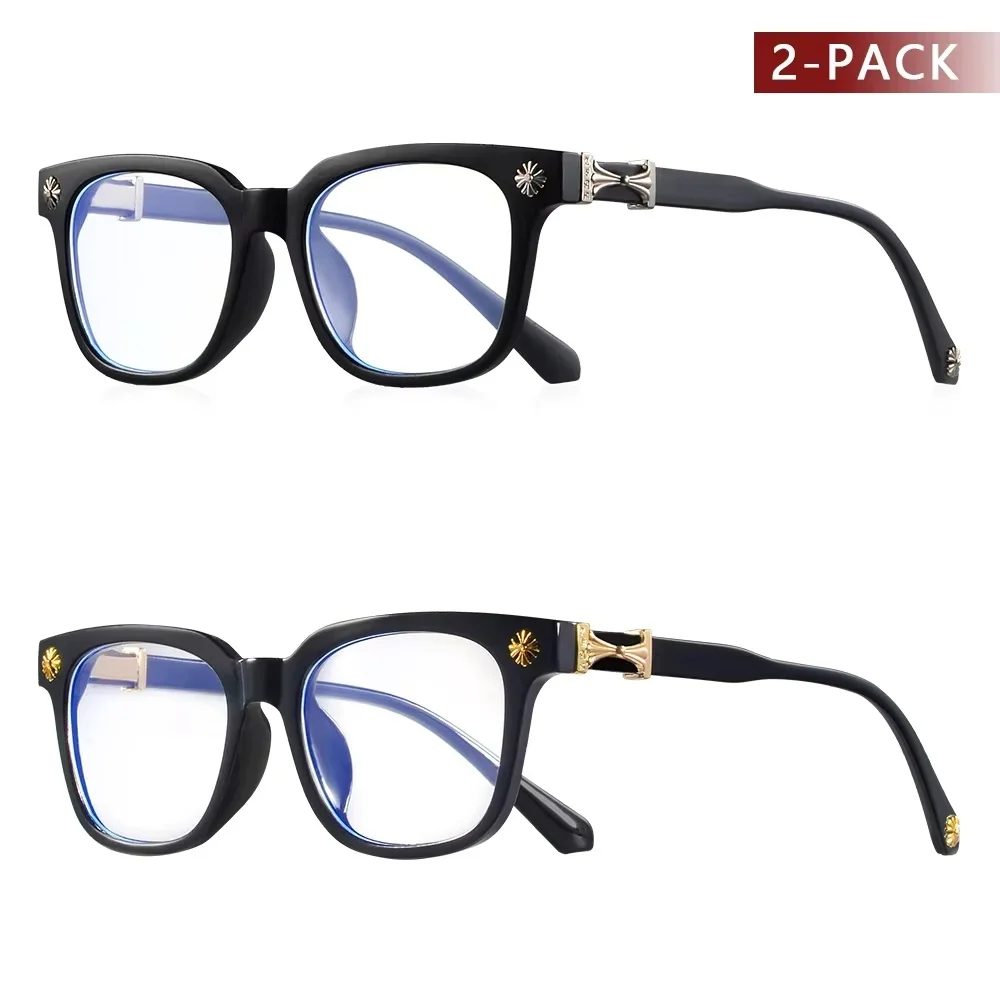 Classic 2Pcs Square Anti Blue Light Glasses For Men And Women Black & Transparent Frame Unisex Computer Wearing Women Glasses image 5
